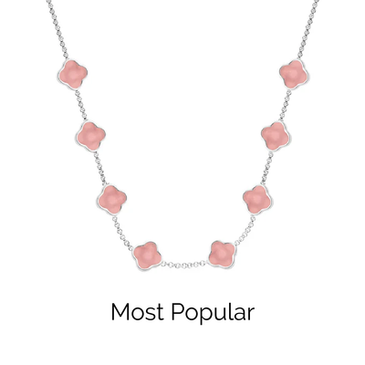 Rose Quartz Clover Custom Name Necklace (Silver)