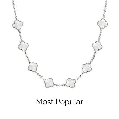 Pearl Clover Custom Name Necklace (Silver)