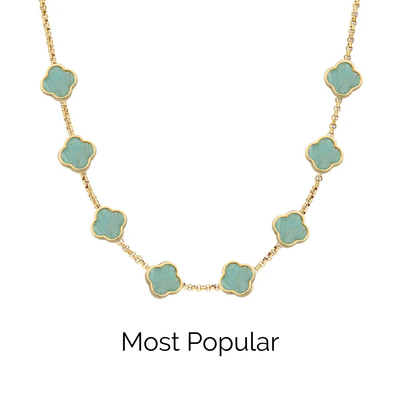 Amazonite Clover Custom Name Necklace (Gold)