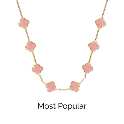 Rose Quartz Clover Custom Name Necklace (Gold)