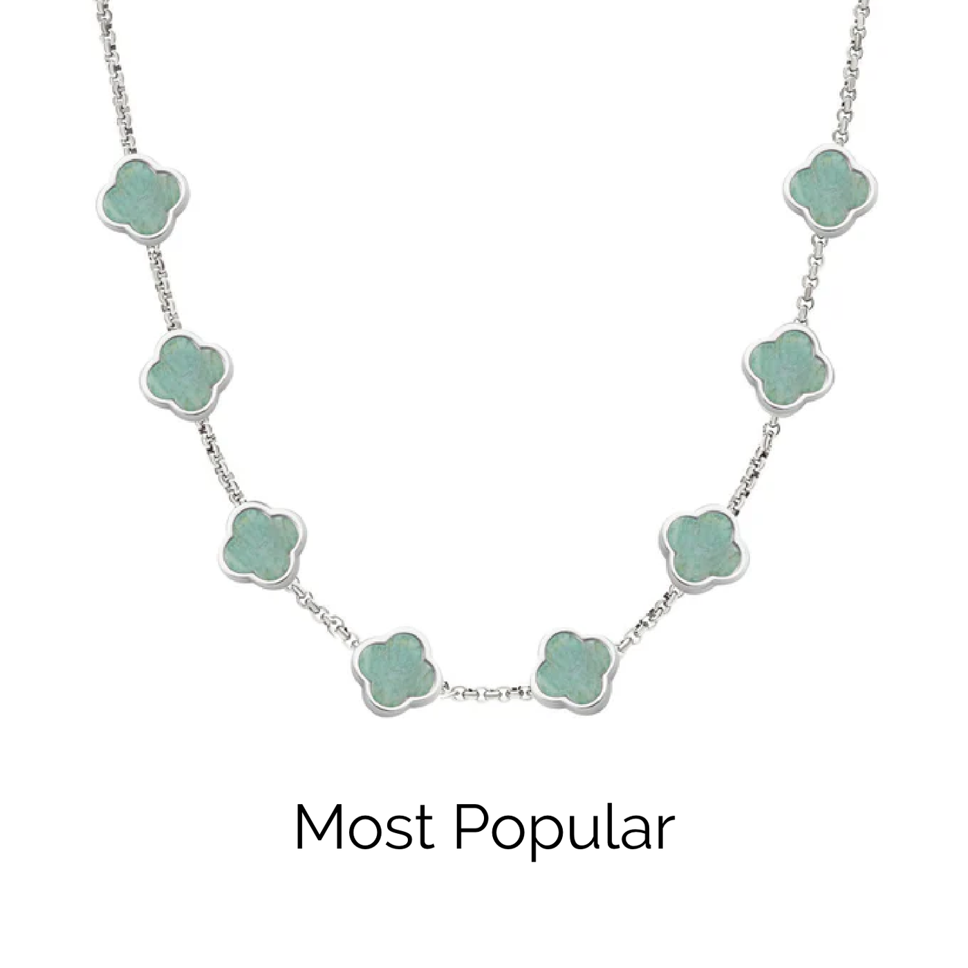 Amazonite Clover Custom Name Necklace (Silver)