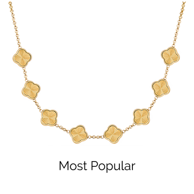 Textured Clover Custom Name Necklace (Gold)