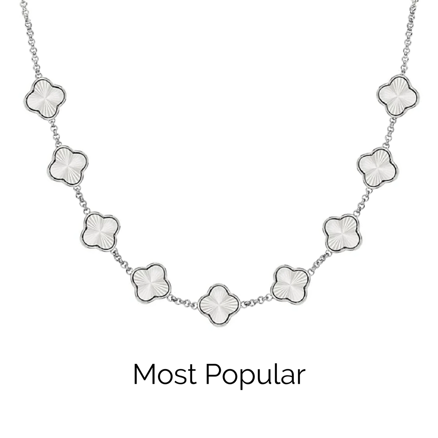 Textured Clover Custom Name Necklace (Silver)