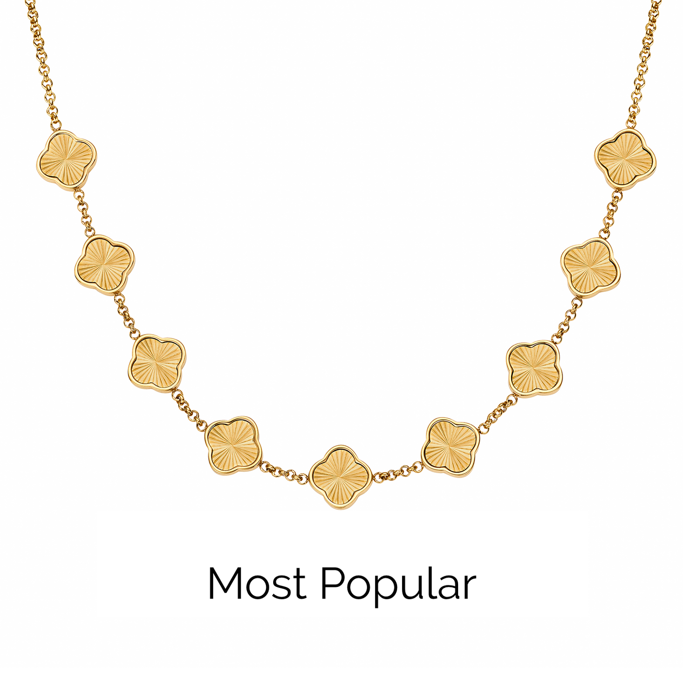 Textured Clover Custom Name Necklace (Gold)