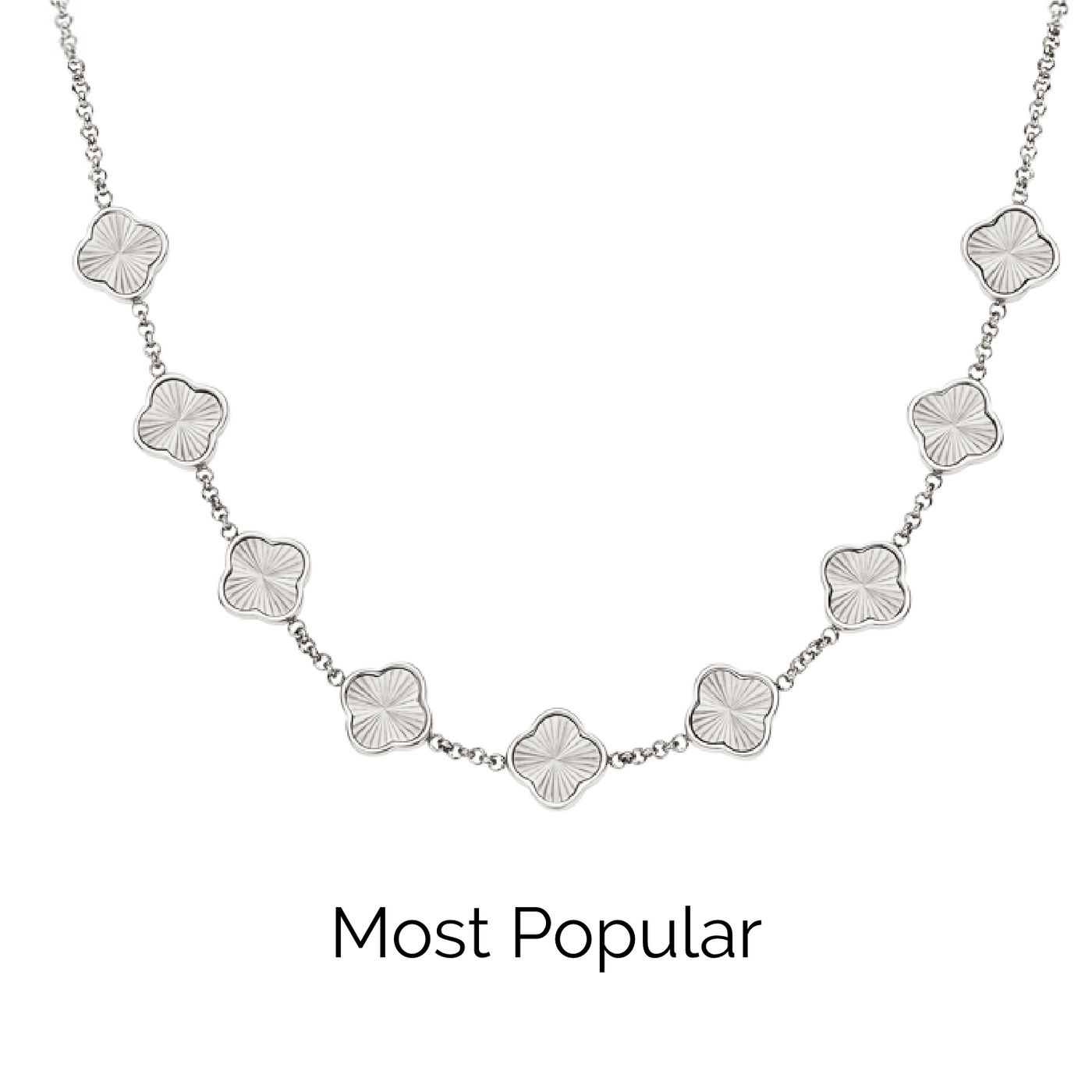 Textured Clover Custom Name Necklace (Silver)