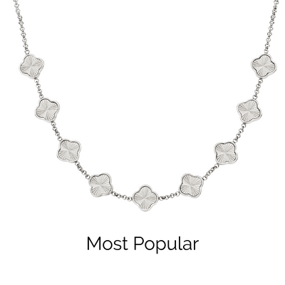 Textured Clover Custom Name Necklace (Silver)