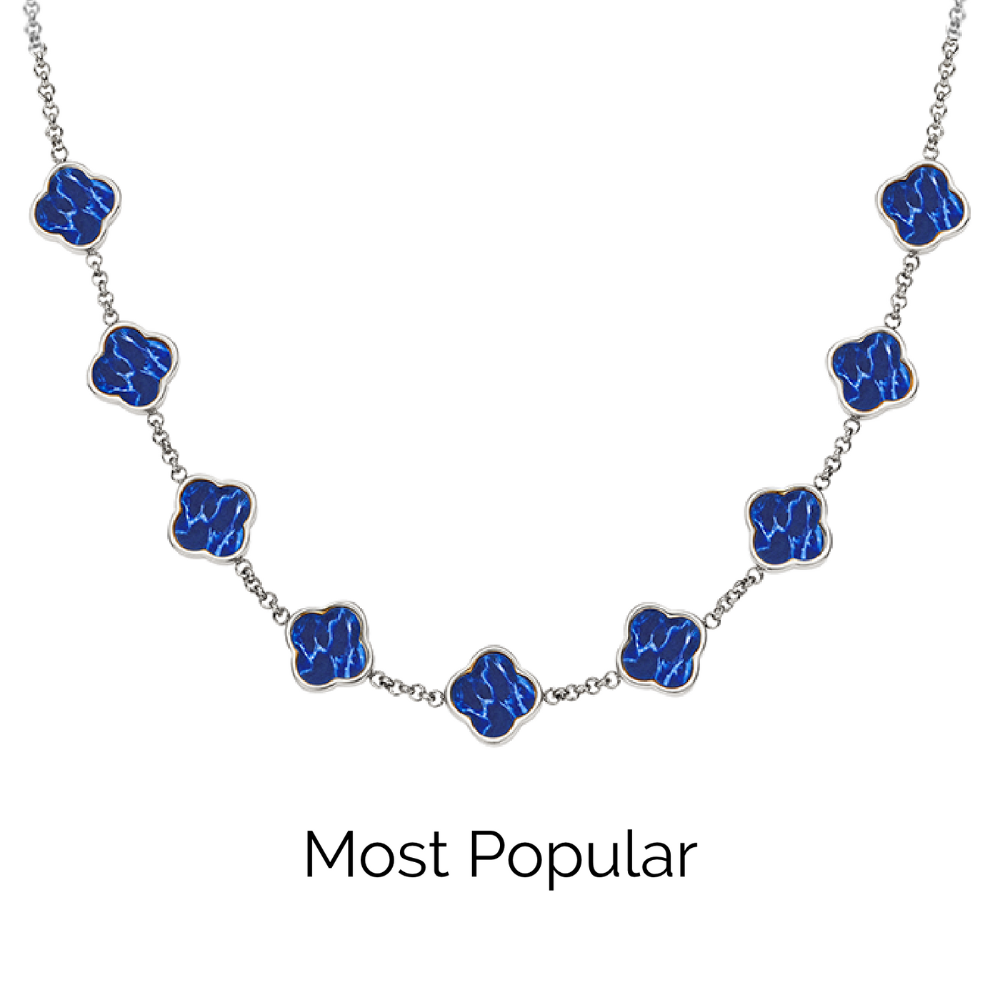 Blue Lace Agate Clover Custom Name Necklace (Silver)