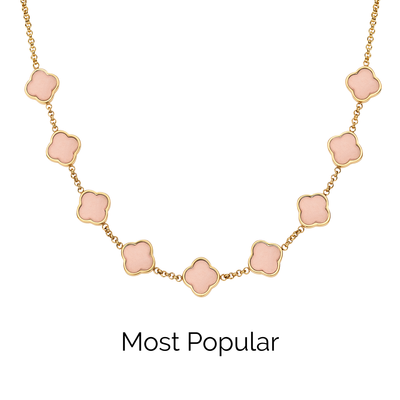 Rose Quartz Clover Custom Name Necklace (Gold)