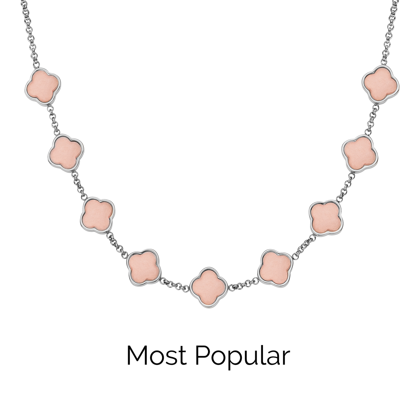 Rose Quartz Clover Custom Name Necklace (Silver)