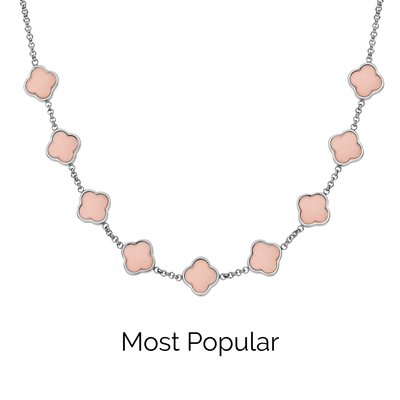 Rose Quartz Clover Custom Name Necklace (Silver)