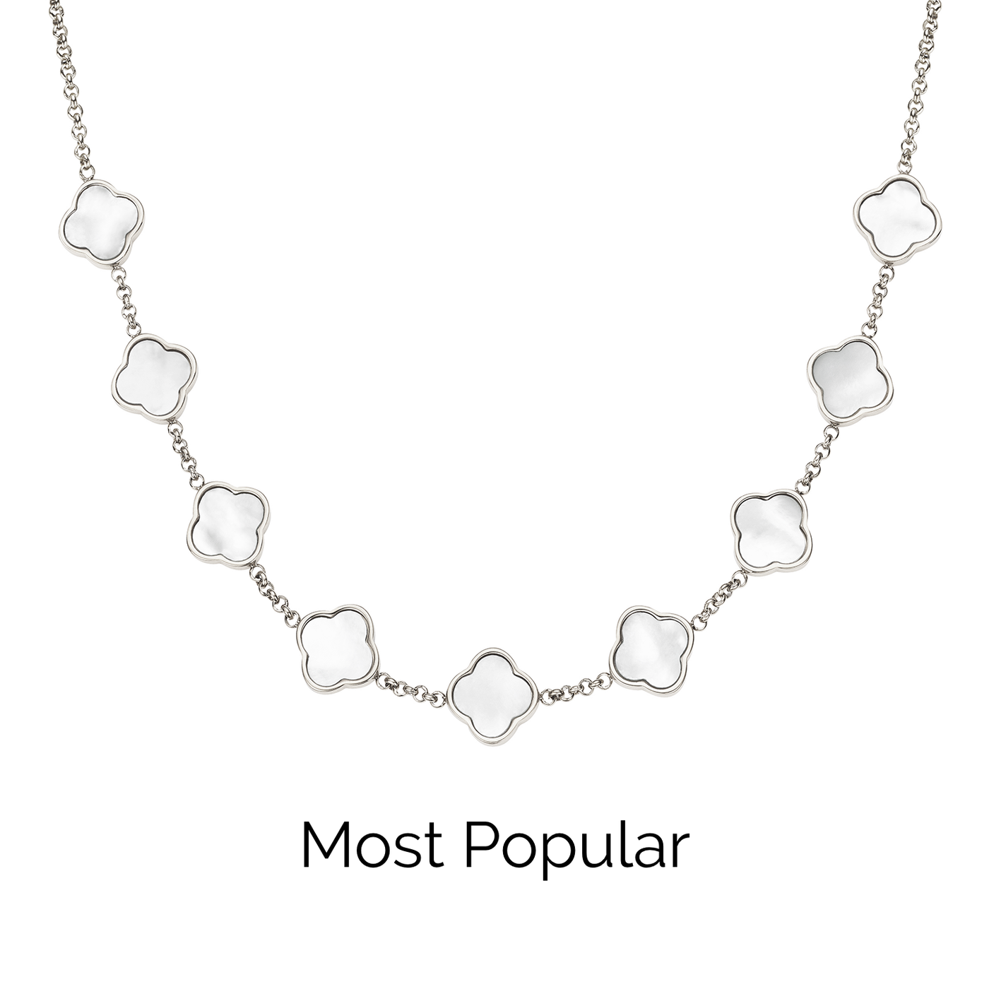 Pearl Clover Custom Name Necklace (Silver)