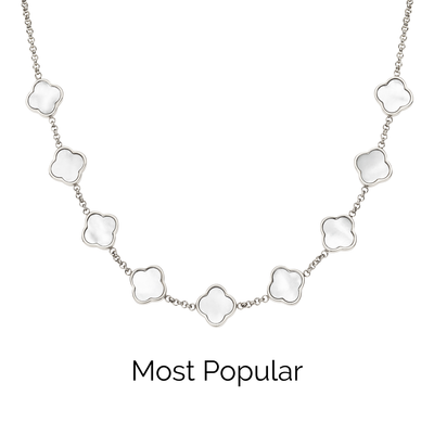Pearl Clover Custom Name Necklace (Silver)