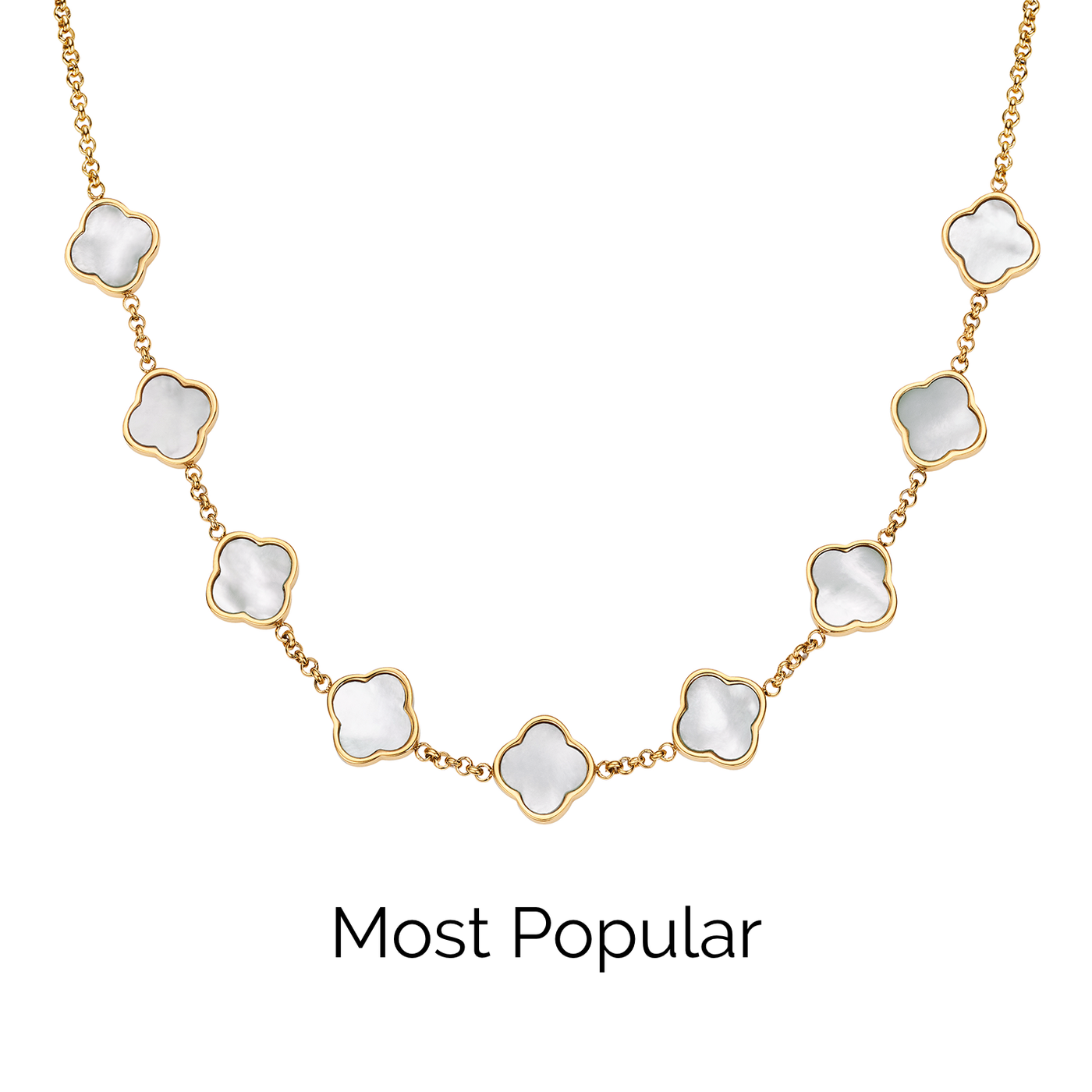 Pearl Clover Custom Name Necklace (Gold)