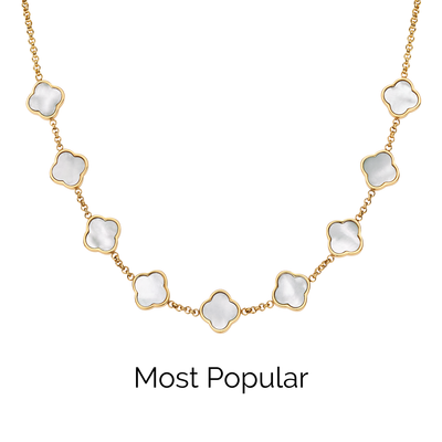 Pearl Clover Custom Name Necklace (Gold)