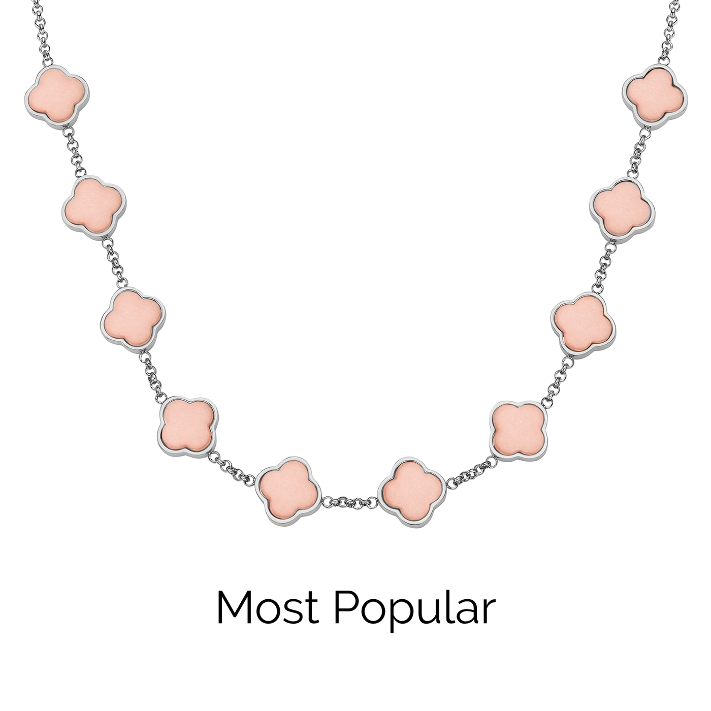 Rose Quartz Clover Custom Name Necklace (Silver)