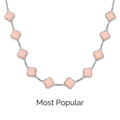 Rose Quartz Clover Custom Name Necklace (Silver)