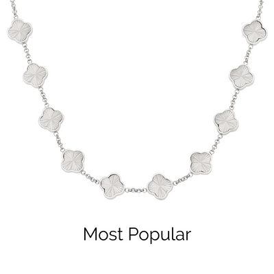 Textured Clover Custom Name Necklace (Silver)