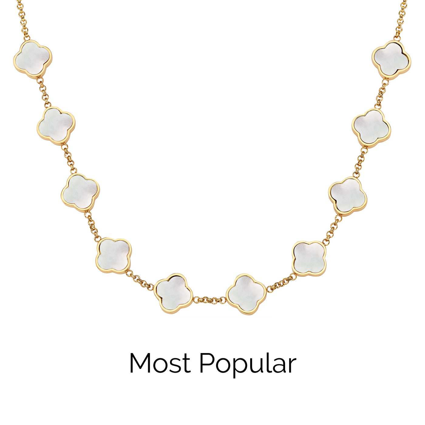 Pearl Clover Custom Name Necklace (Gold)