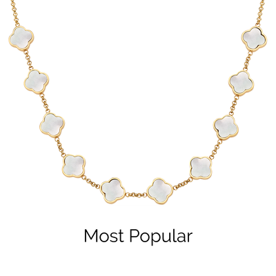 Pearl Clover Custom Name Necklace (Gold)