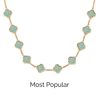 Amazonite Clover Custom Name Necklace (Gold)