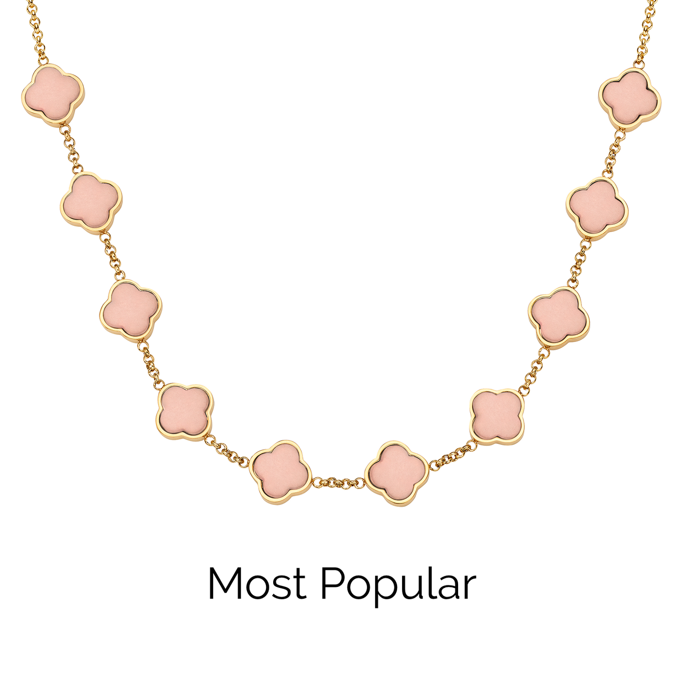 Rose Quartz Clover Custom Name Necklace (Gold)