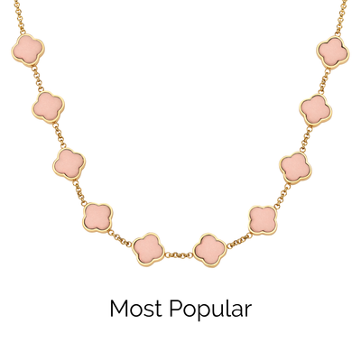 Rose Quartz Clover Custom Name Necklace (Gold)