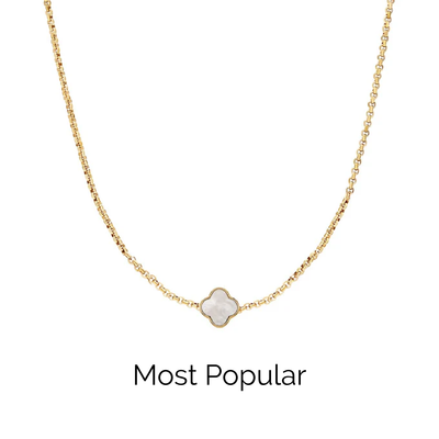 Pearl Clover Custom Name Necklace (Gold)