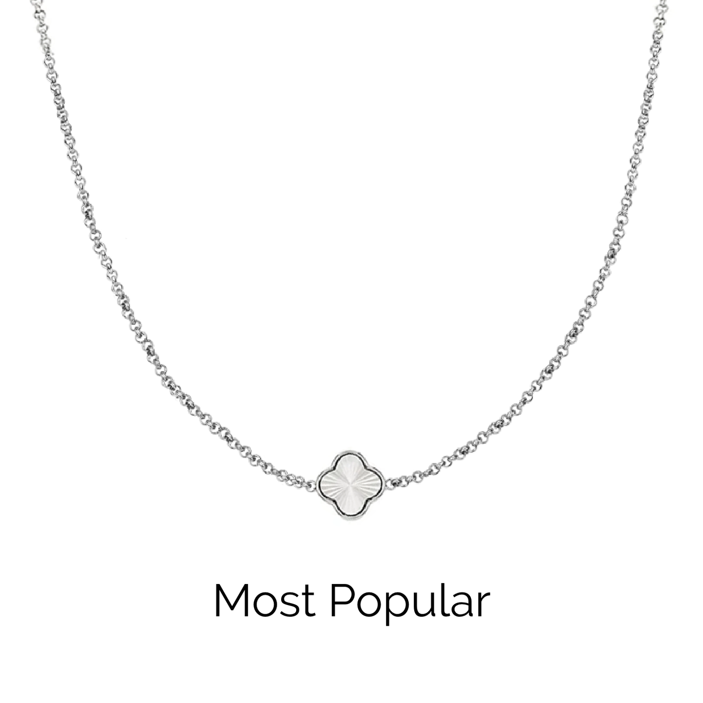 Textured Clover Custom Name Necklace (Silver)