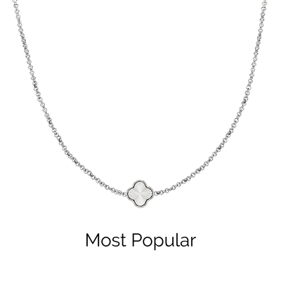 Textured Clover Custom Name Necklace (Silver)
