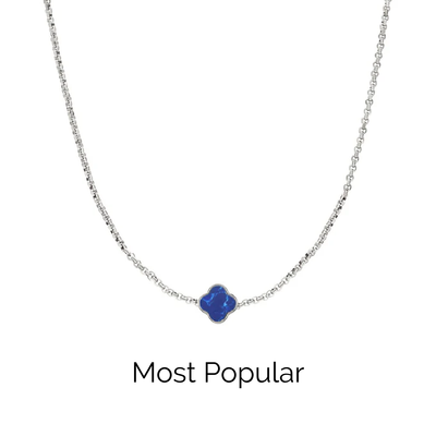 Blue Lace Agate Clover Custom Name Necklace (Silver)