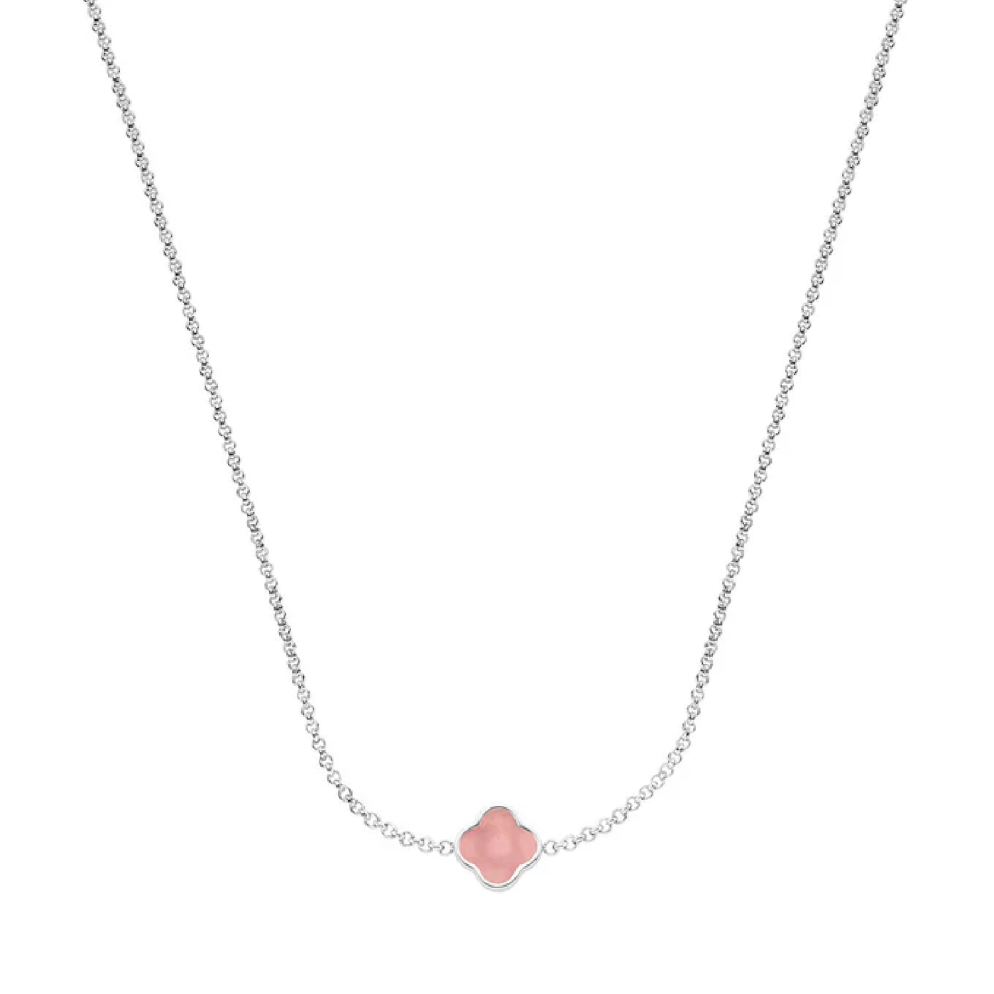 Rose Quartz Clover Custom Name Necklace (Silver)