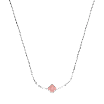 Rose Quartz Clover Custom Name Necklace (Silver)