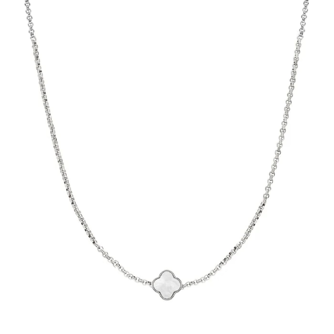 Pearl Clover Custom Name Necklace (Silver)