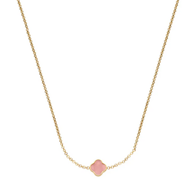 Rose Quartz Clover Custom Name Necklace (Gold)