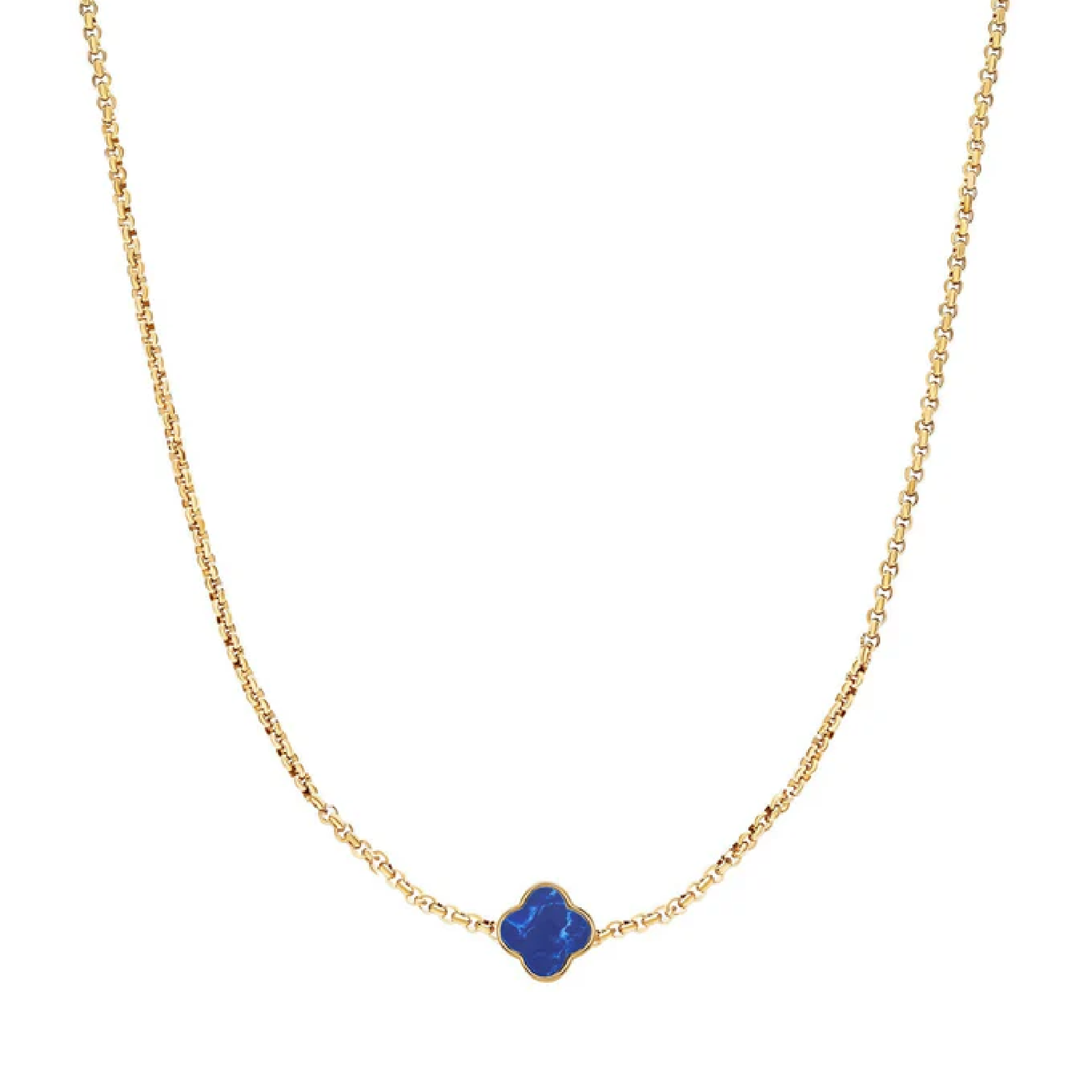 Blue Lace Agate Clover Custom Name Necklace (Gold)