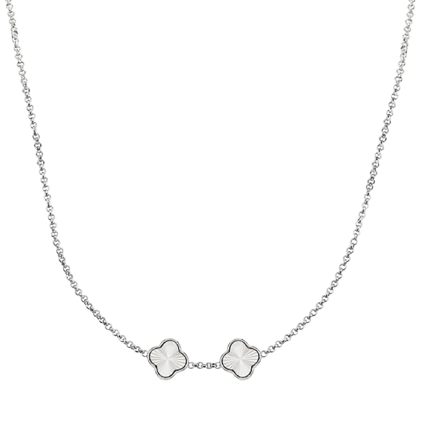 Textured Clover Custom Name Necklace (Silver)