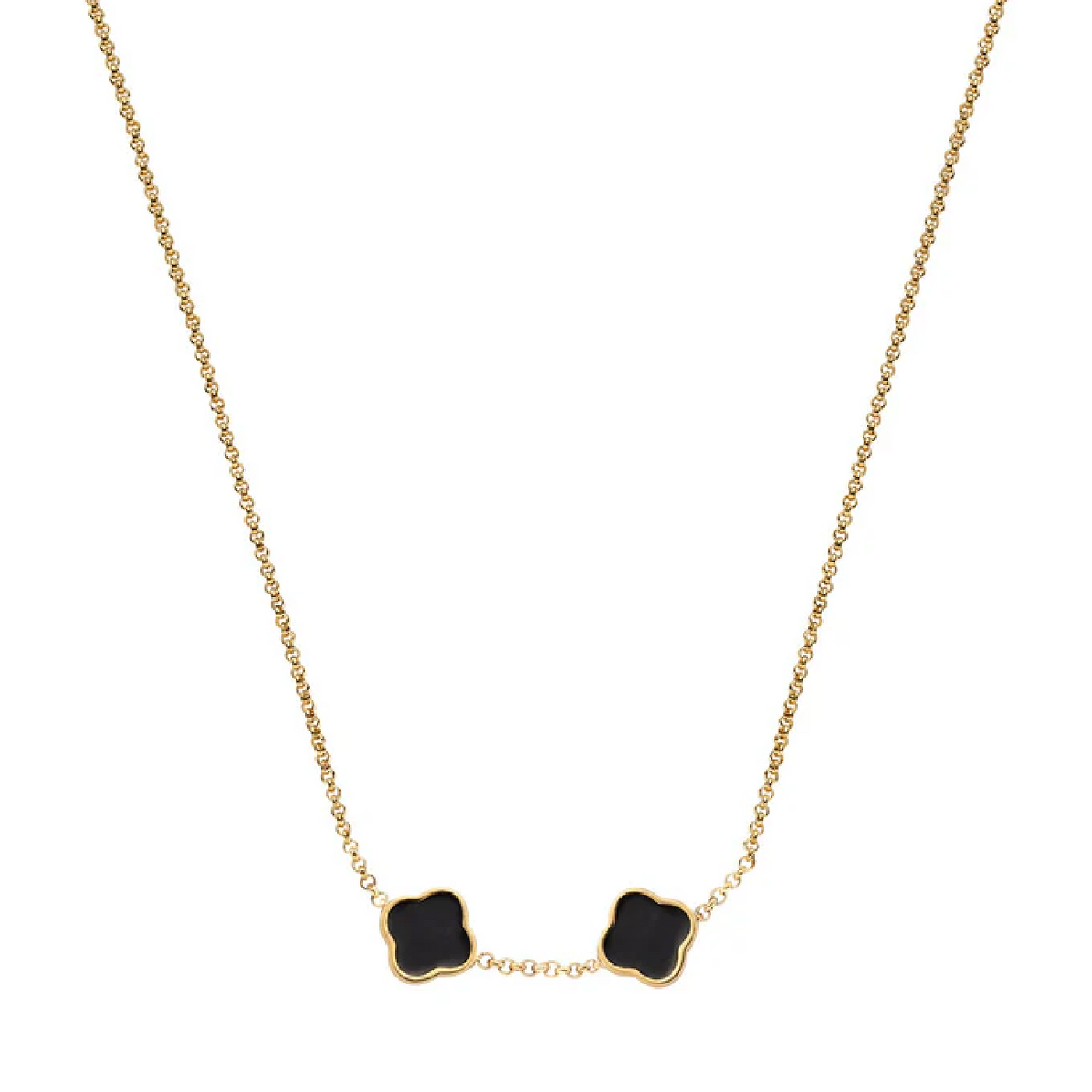 Black Enamel Clover Custom Name Necklace (Gold)