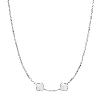 Pearl Clover Custom Name Necklace (Silver)