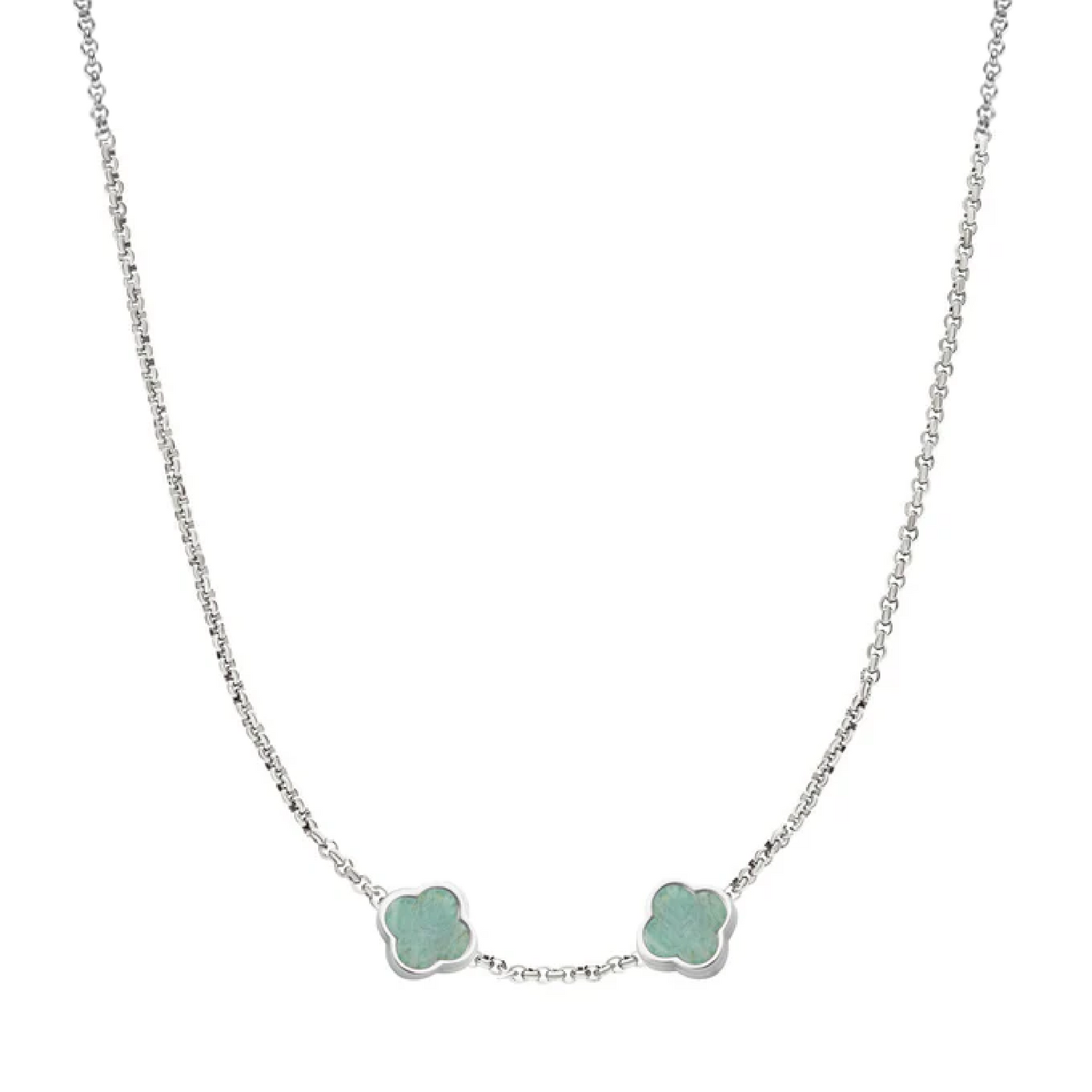 Amazonite Clover Custom Name Necklace (Silver)