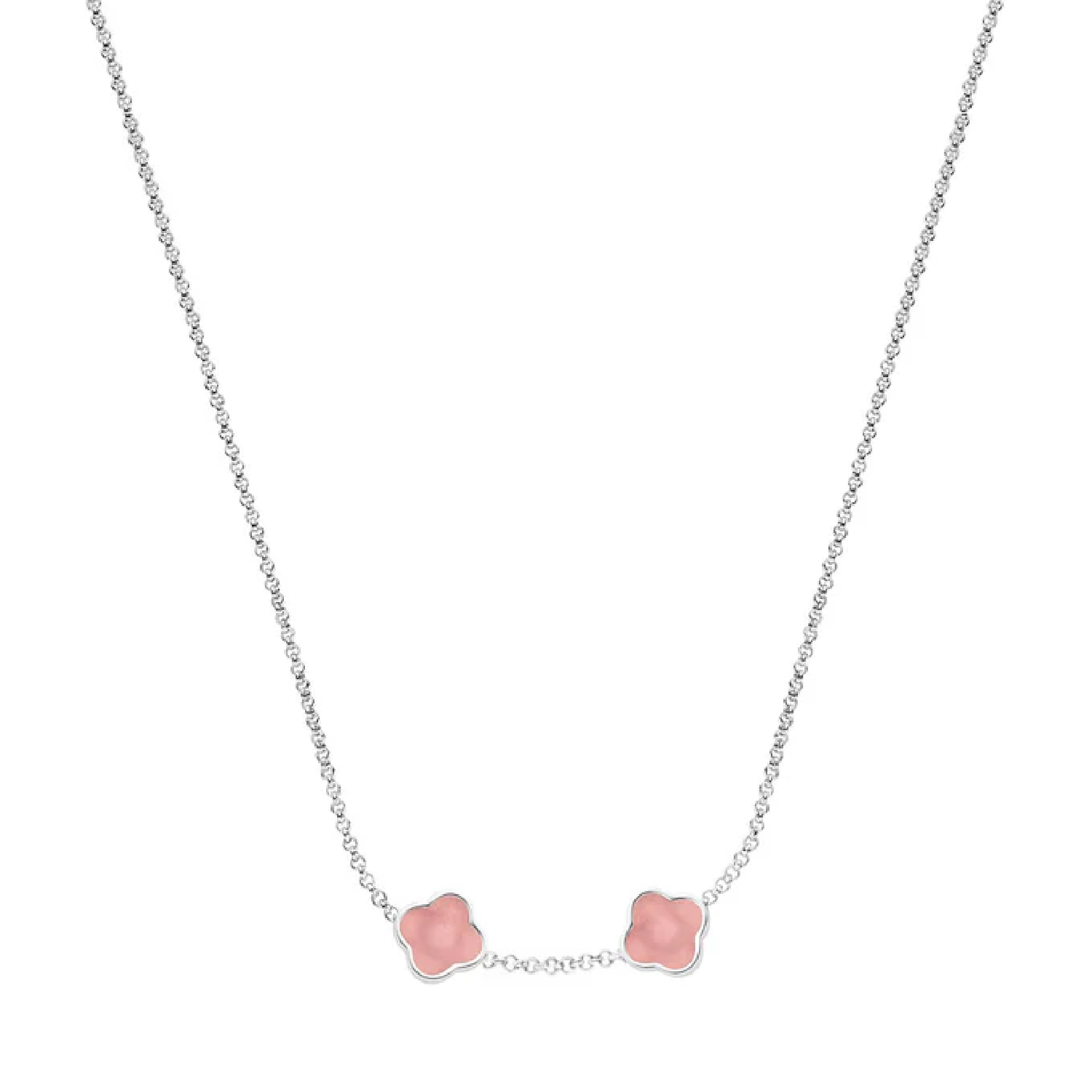 Rose Quartz Clover Custom Name Necklace (Silver)