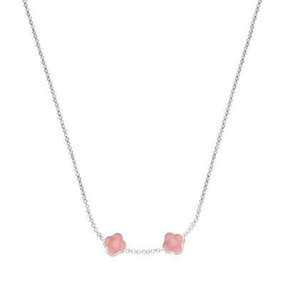 Rose Quartz Clover Custom Name Necklace (Silver)