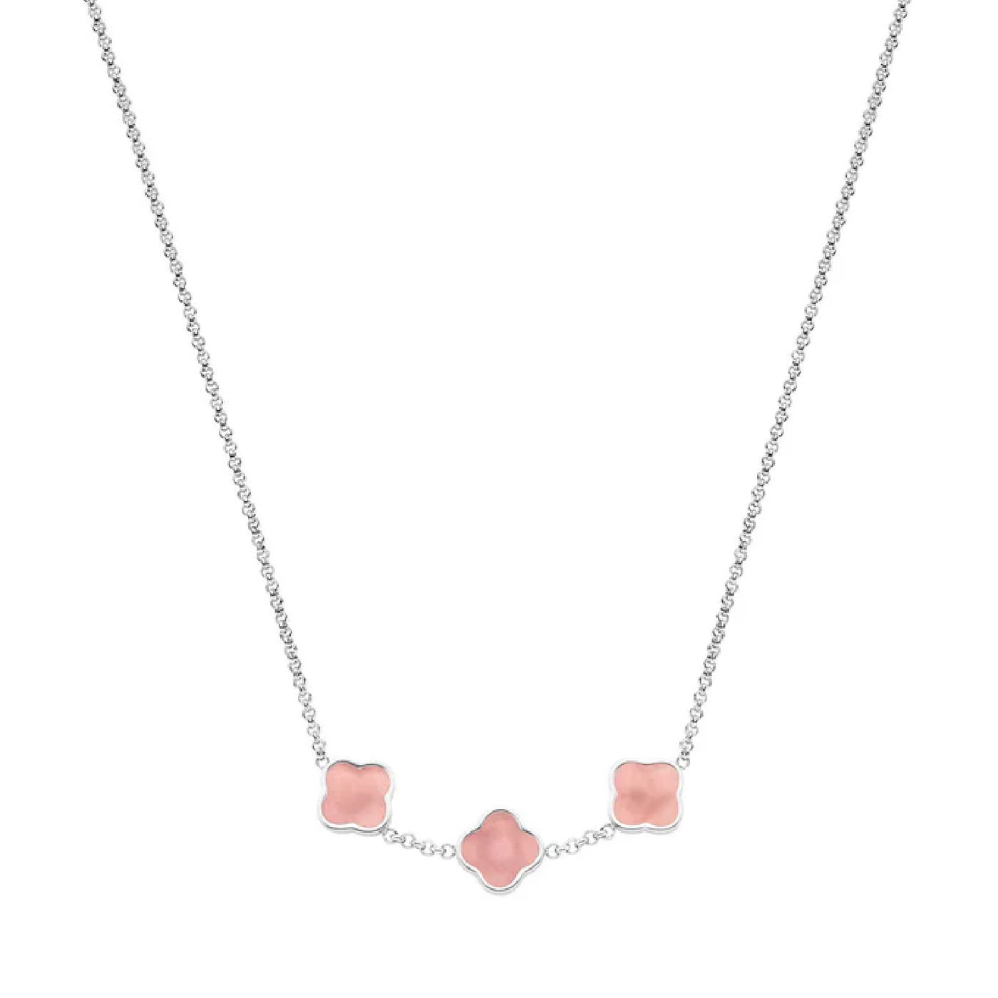 Rose Quartz Clover Custom Name Necklace (Silver)