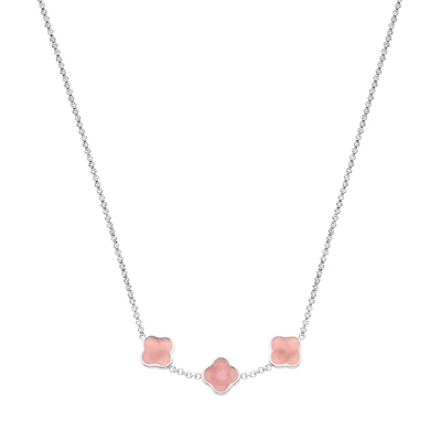 Rose Quartz Clover Custom Name Necklace (Silver)