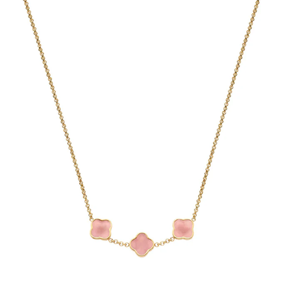 Rose Quartz Clover Custom Name Necklace (Gold)