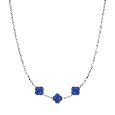 Blue Lace Agate Clover Custom Name Necklace (Silver)