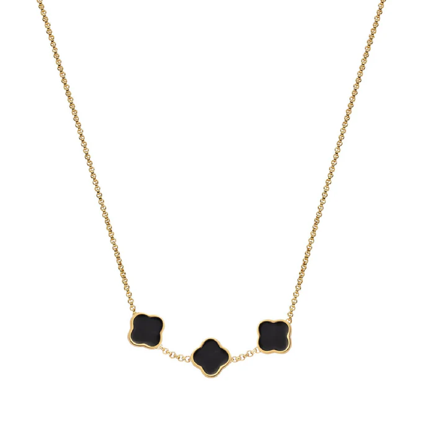Black Enamel Clover Custom Name Necklace (Gold)
