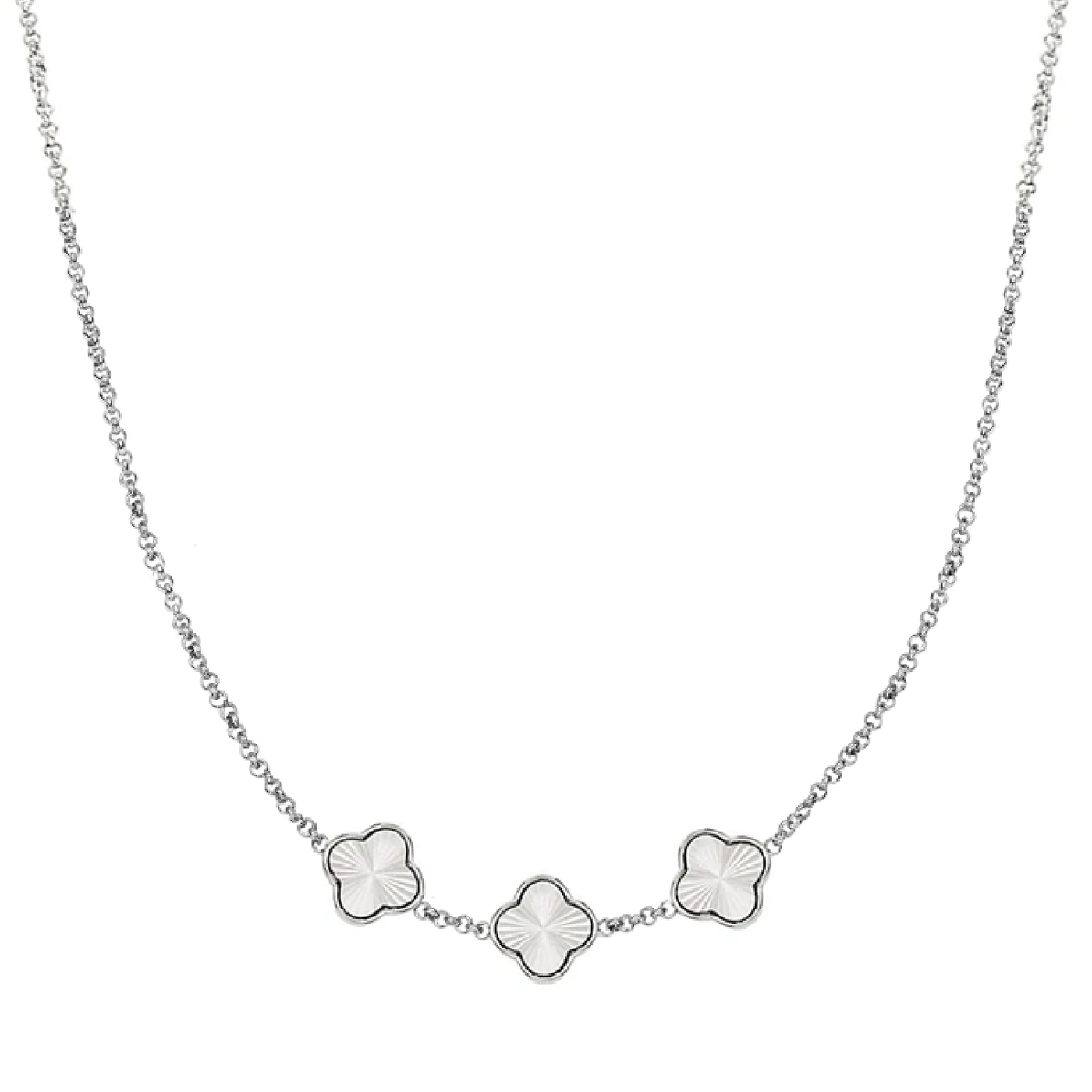 Textured Clover Custom Name Necklace (Silver)
