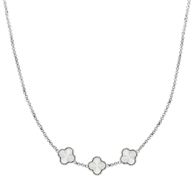 Textured Clover Custom Name Necklace (Silver)