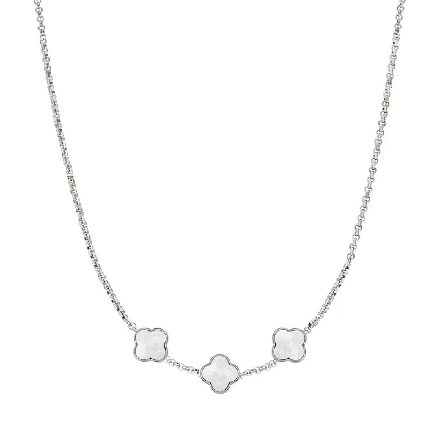 Pearl Clover Custom Name Necklace (Silver)