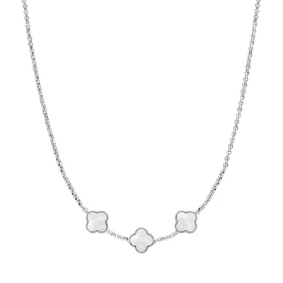 Pearl Clover Custom Name Necklace (Silver)